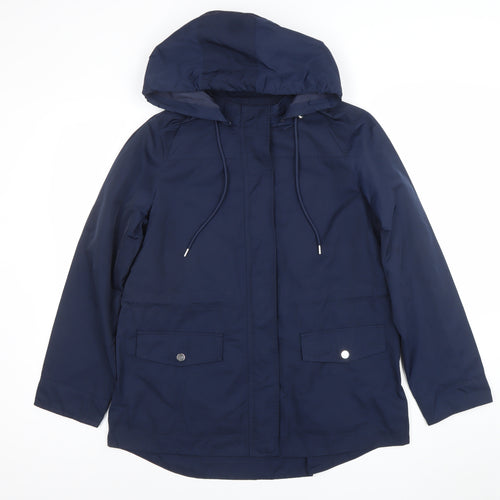 Jaeger Women Blue Hooded Parka Jacket Size 12 Mid-Length Lined