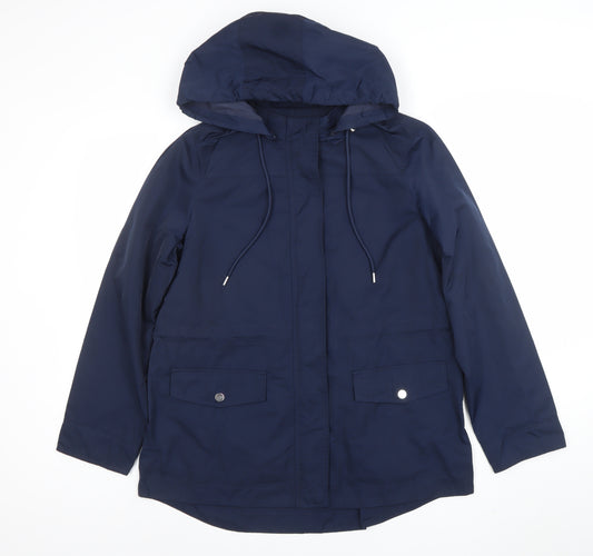 Jaeger Women Blue Hooded Parka Jacket Size 12 Mid-Length Lined