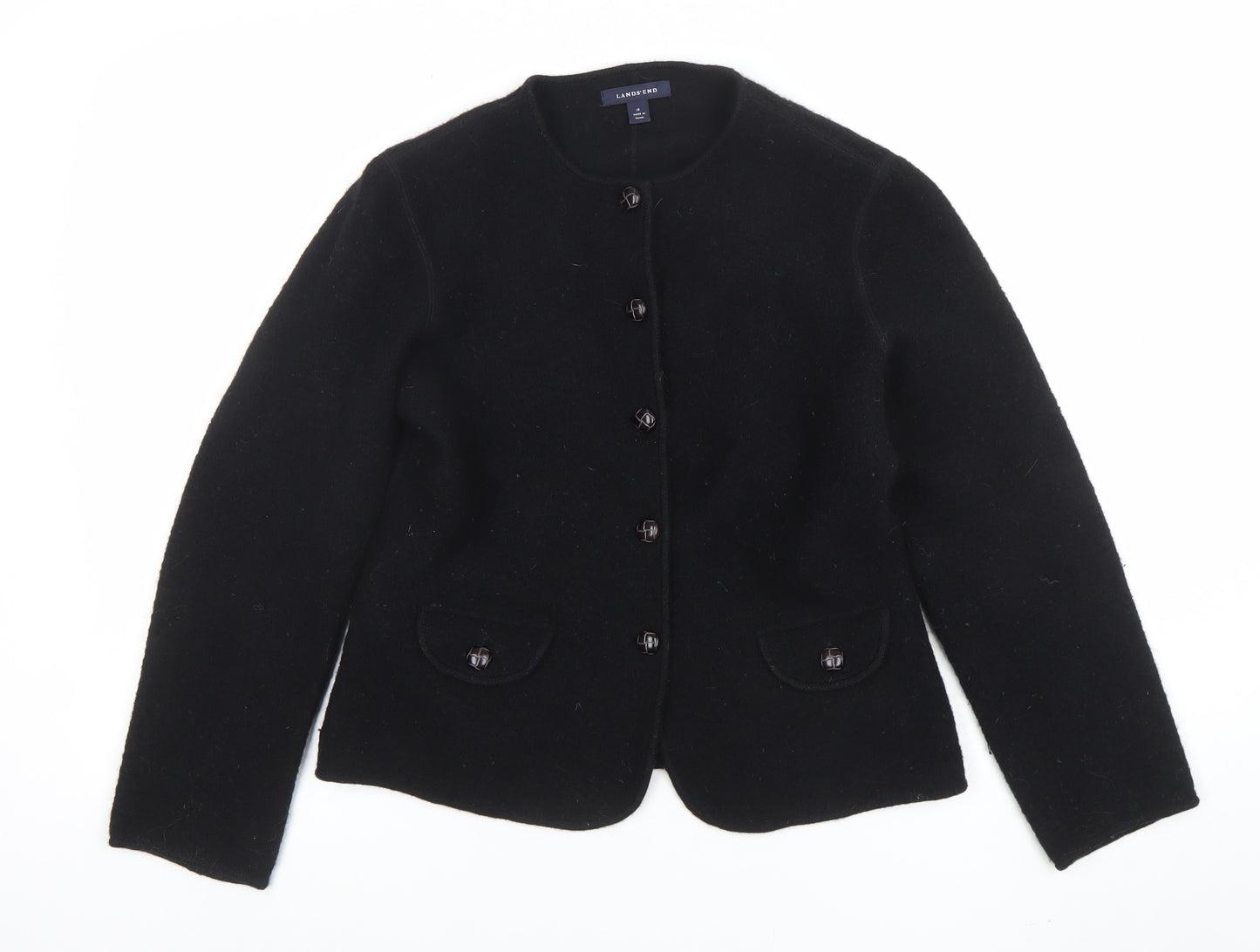 Lands' End Women's Black Wool Blazer Size 10 Classic Mid-Length