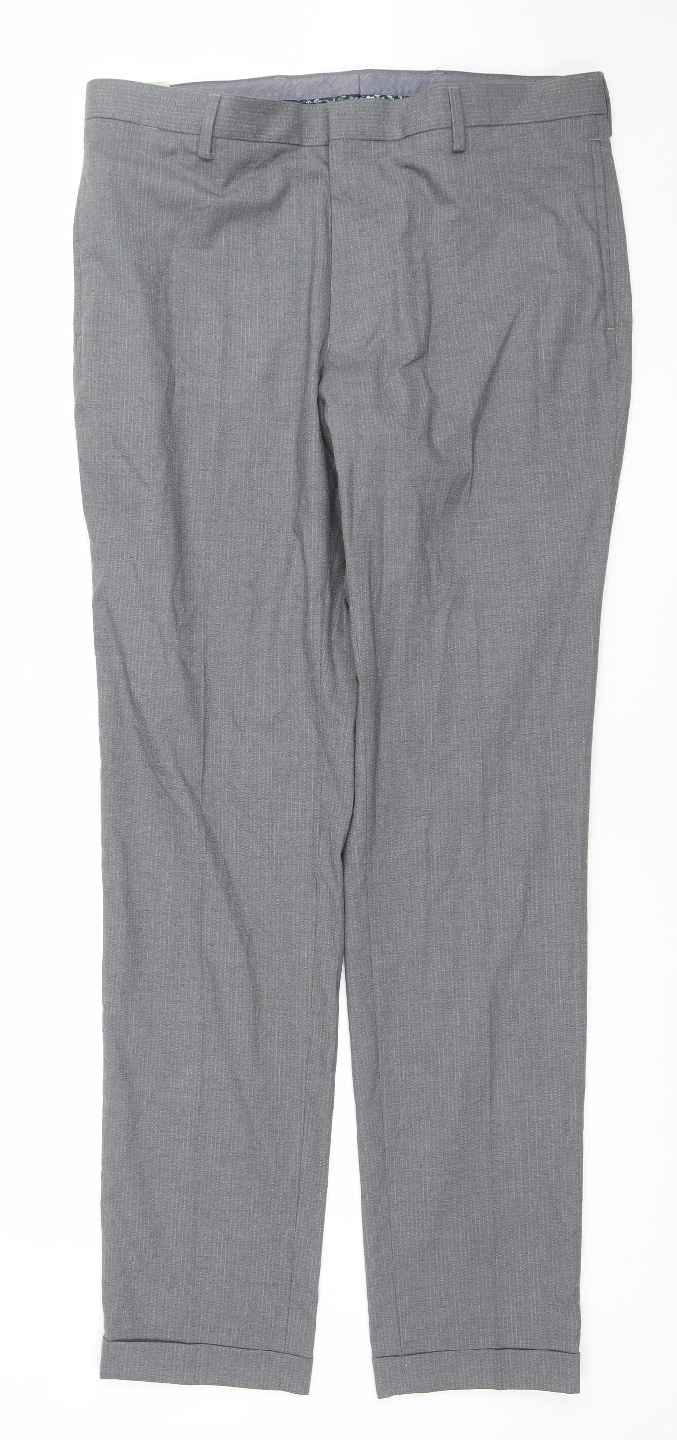 Marks and Spencer Men's Grey Slim Fit Dress Trousers 34in Waist 33in Leg