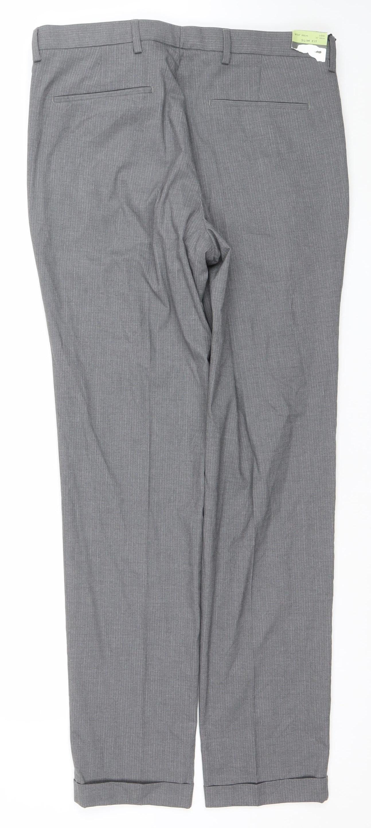 Marks and Spencer Men's Grey Slim Fit Dress Trousers 34in Waist 33in Leg