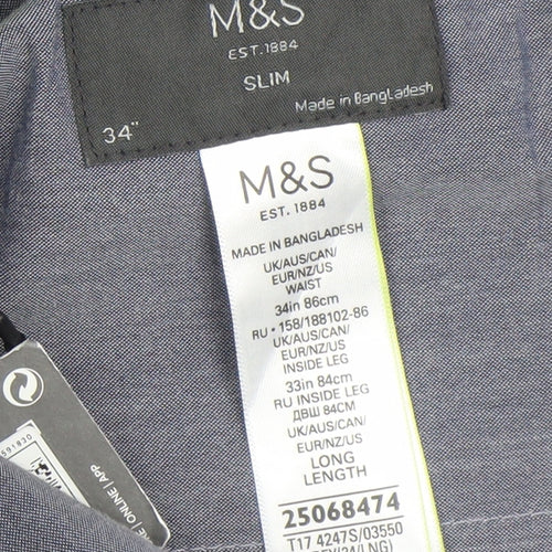 Marks and Spencer Men's Grey Slim Fit Dress Trousers 34in Waist 33in Leg