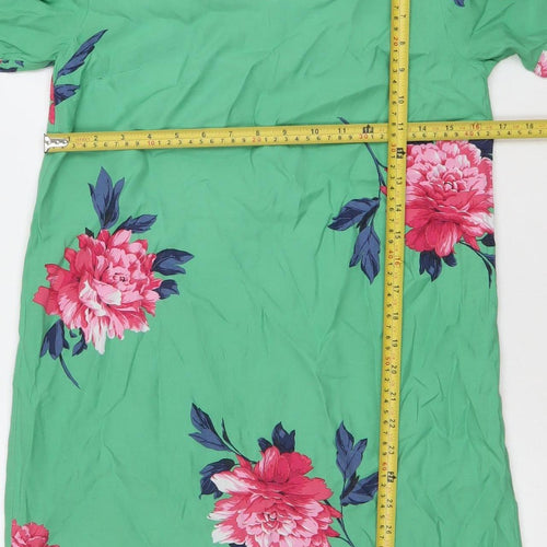 Joules Women Green Floral Shift Dress Size 8 Short Sleeve V-Neck