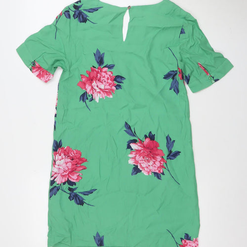 Joules Women Green Floral Shift Dress Size 8 Short Sleeve V-Neck