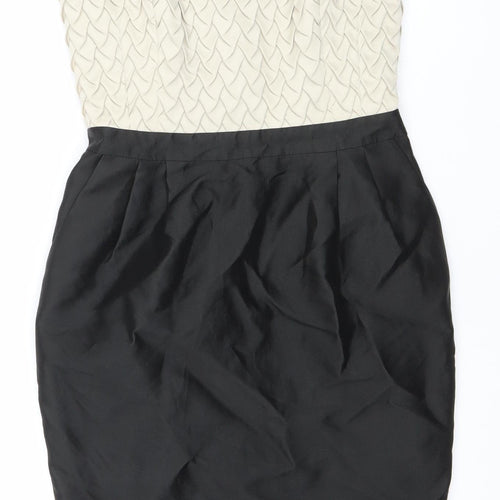 Reiss Women’s Black Beige Strapless Bodycon Knee Dress Size 8