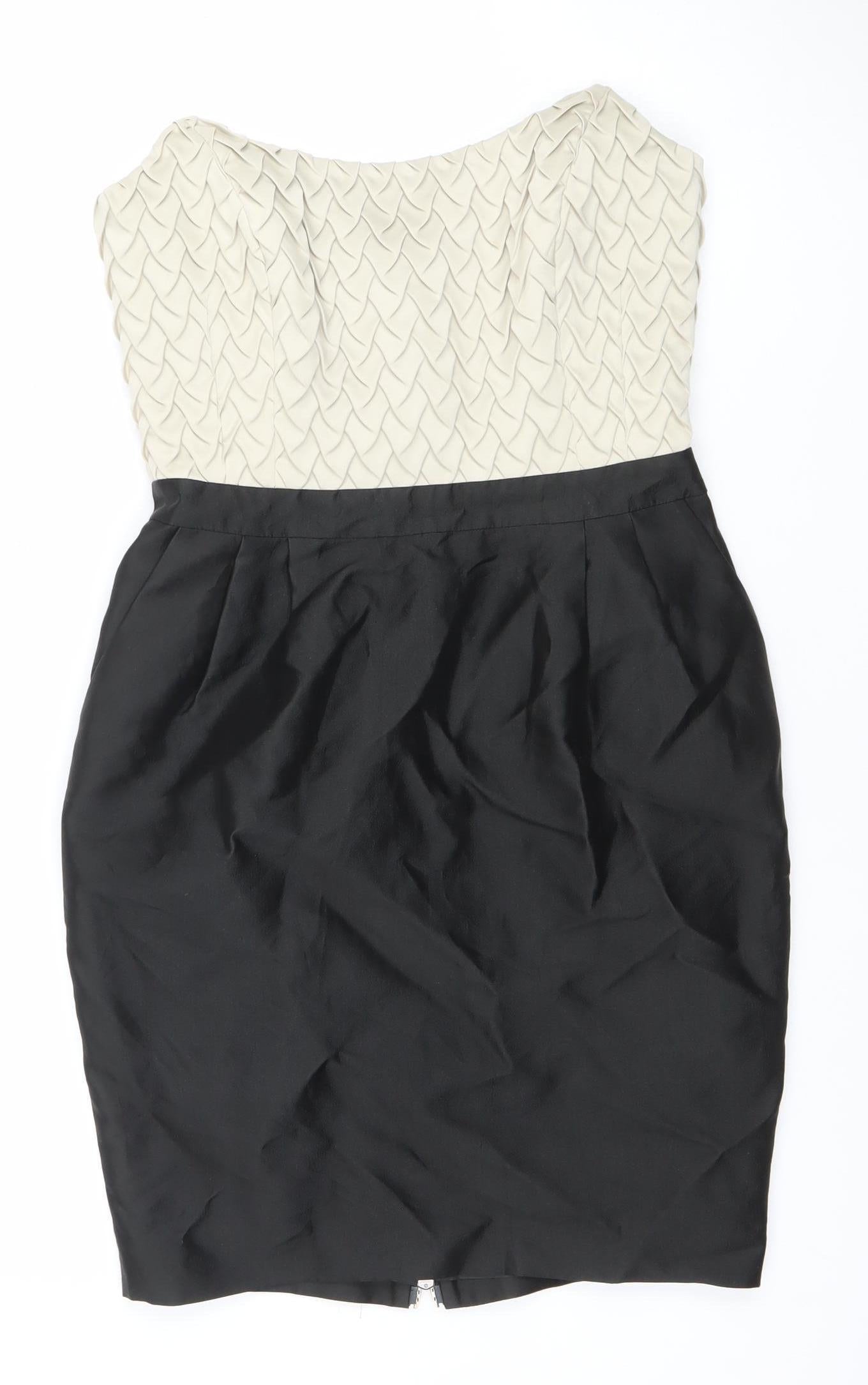 Reiss Women’s Black Beige Strapless Bodycon Knee Dress Size 8