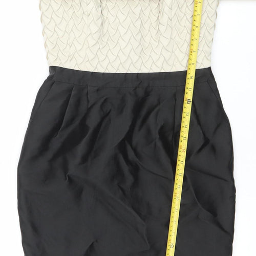 Reiss Women’s Black Beige Strapless Bodycon Knee Dress Size 8