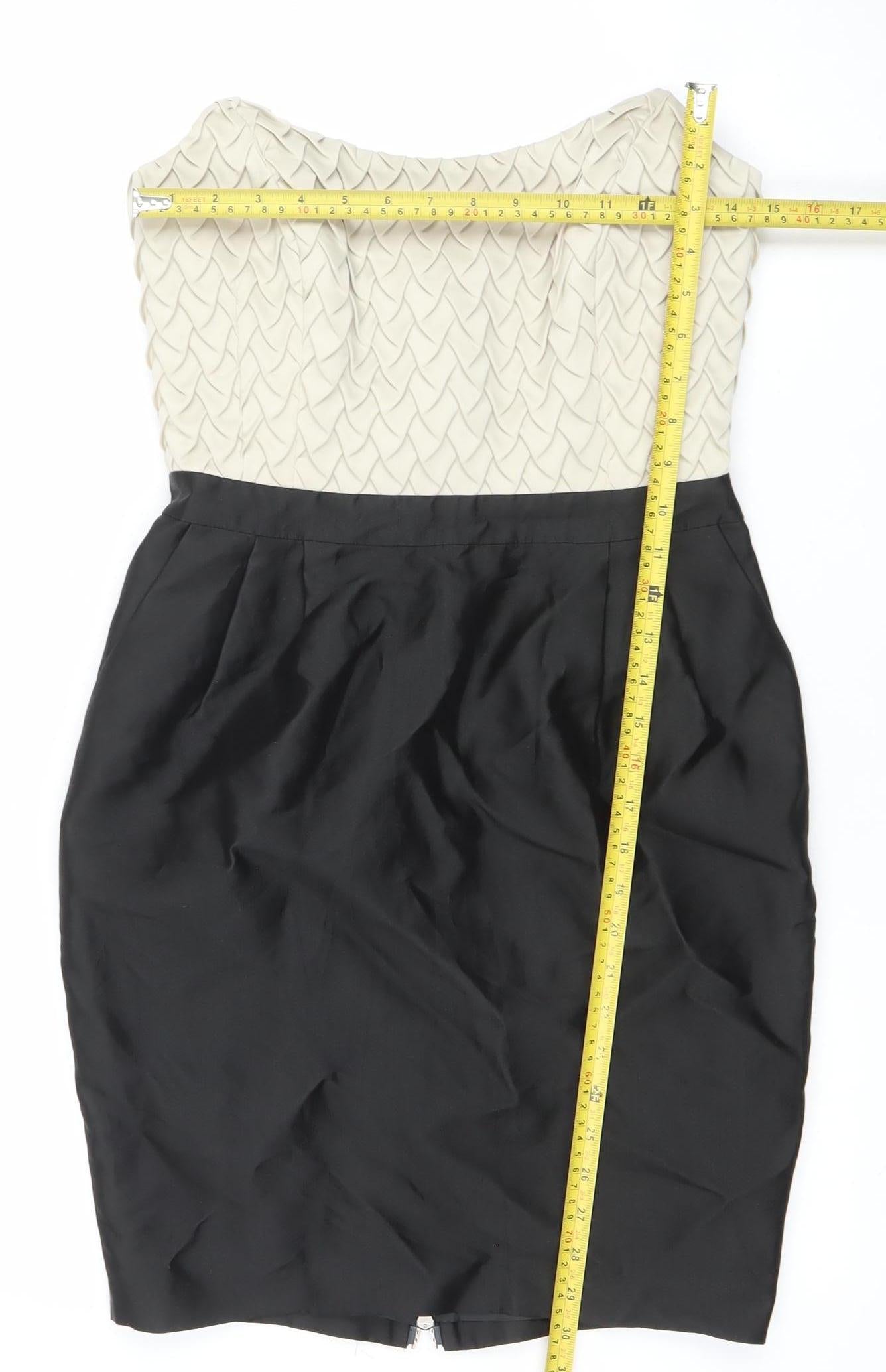 Reiss Women’s Black Beige Strapless Bodycon Knee Dress Size 8