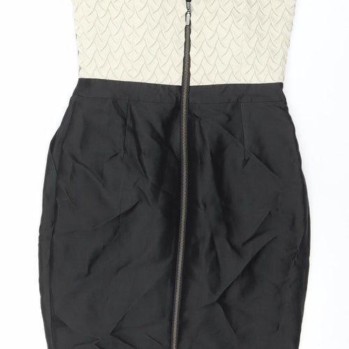 Reiss Women’s Black Beige Strapless Bodycon Knee Dress Size 8