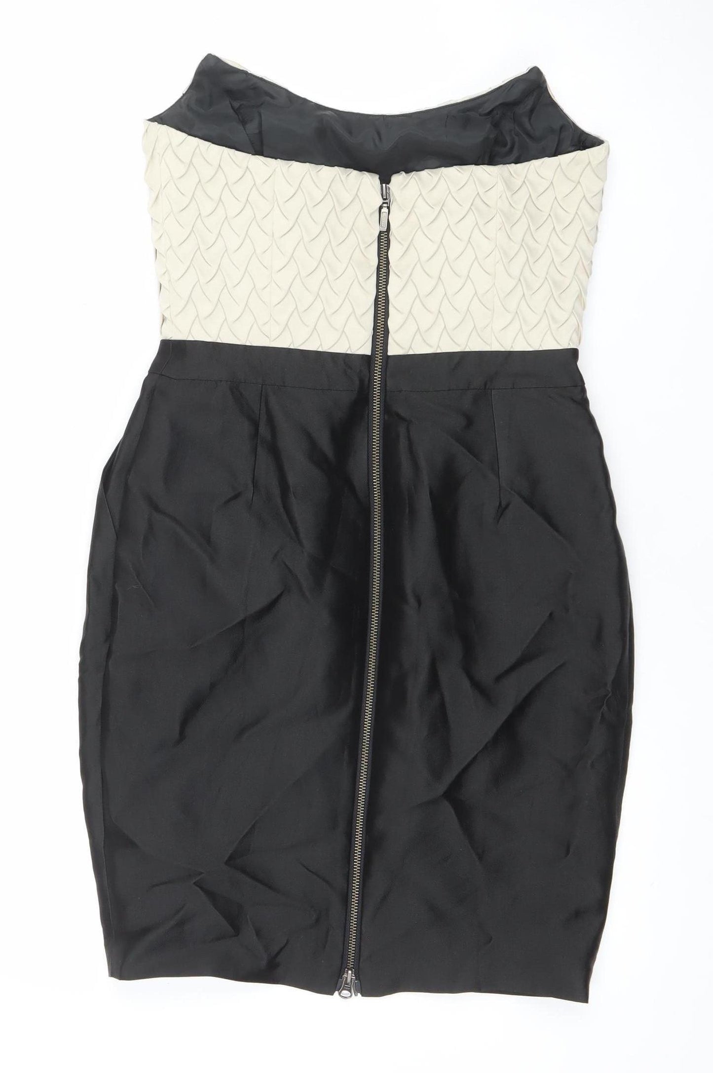 Reiss Women’s Black Beige Strapless Bodycon Knee Dress Size 8