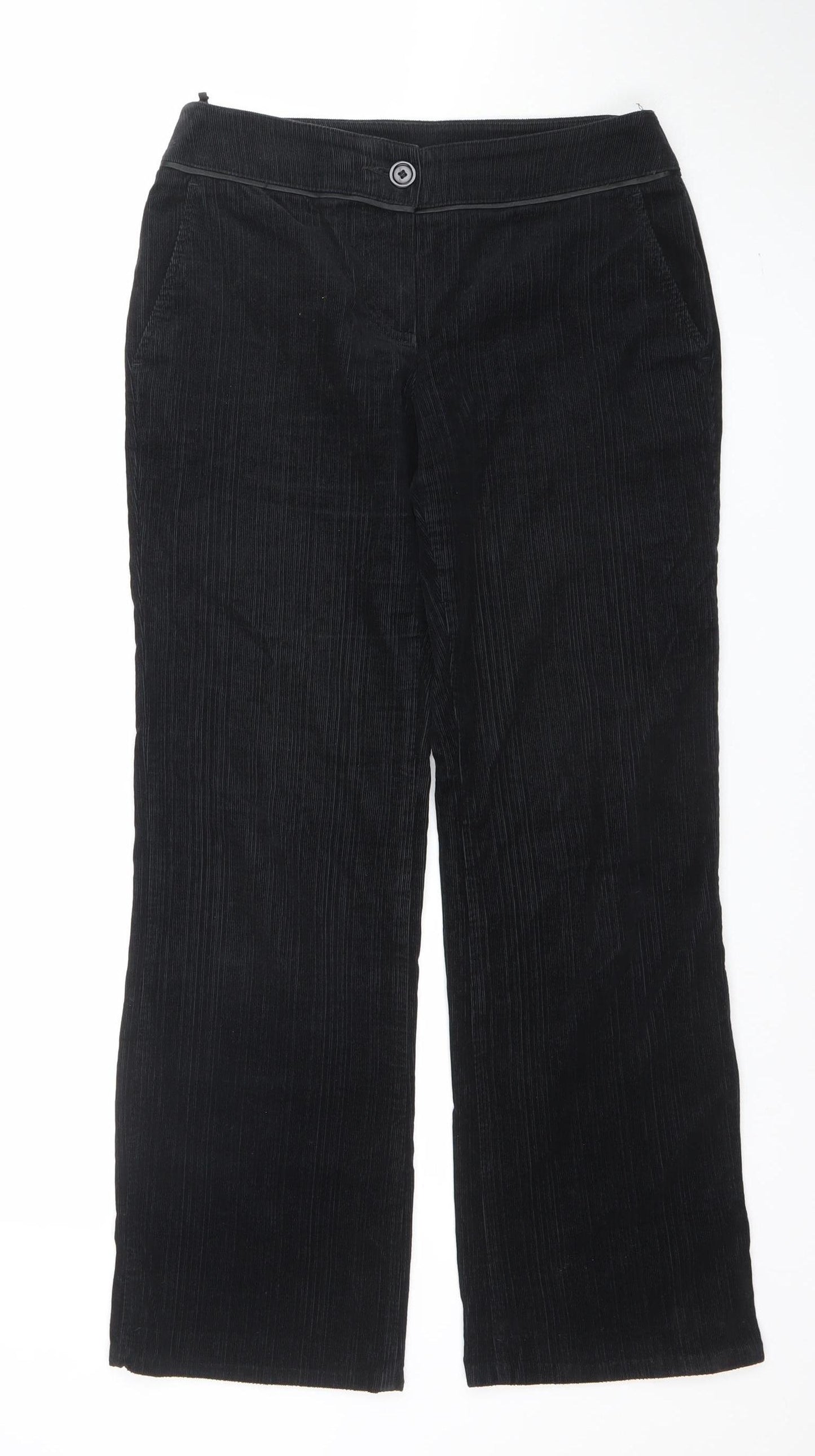 Marks and Spencer Women's Black Corduroy Trousers Size 8 Long Stretch