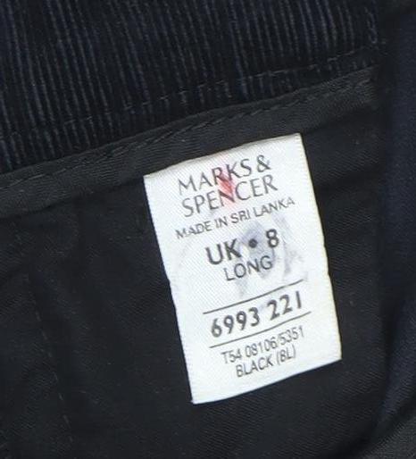 Marks and Spencer Women's Black Corduroy Trousers Size 8 Long Stretch