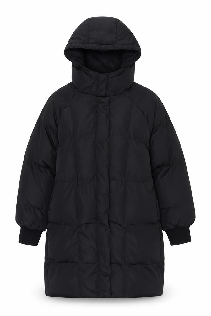 Front view of Sleepy Bunny Women’s Black Hooded Puffer Jacket, size M