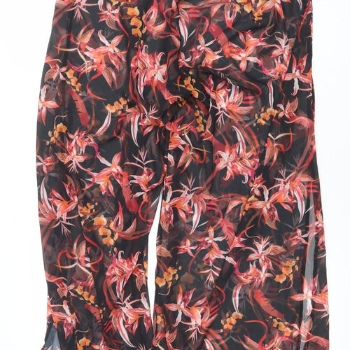 Figleaves Curve Womens Multicoloured Floral Chiffon Wide-Leg Cropped Trousers Size 14