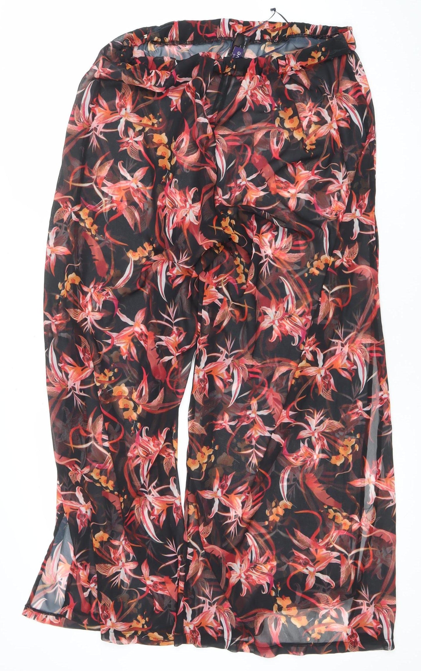 Figleaves Curve Womens Multicoloured Floral Chiffon Wide-Leg Cropped Trousers Size 14