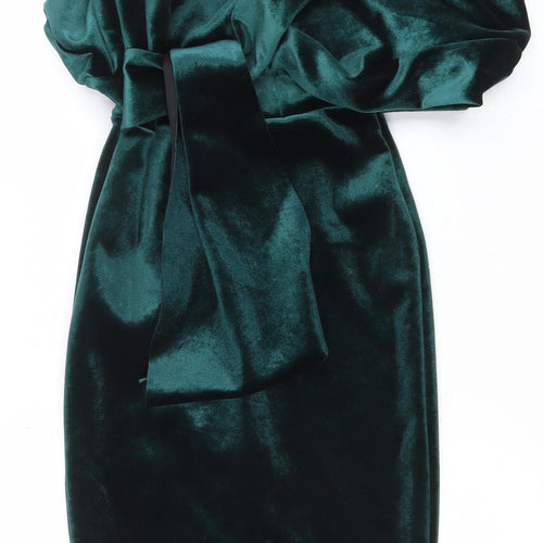 ASOS Women’s Green Velvet Off Shoulder Midi Bodycon Dress Size 10