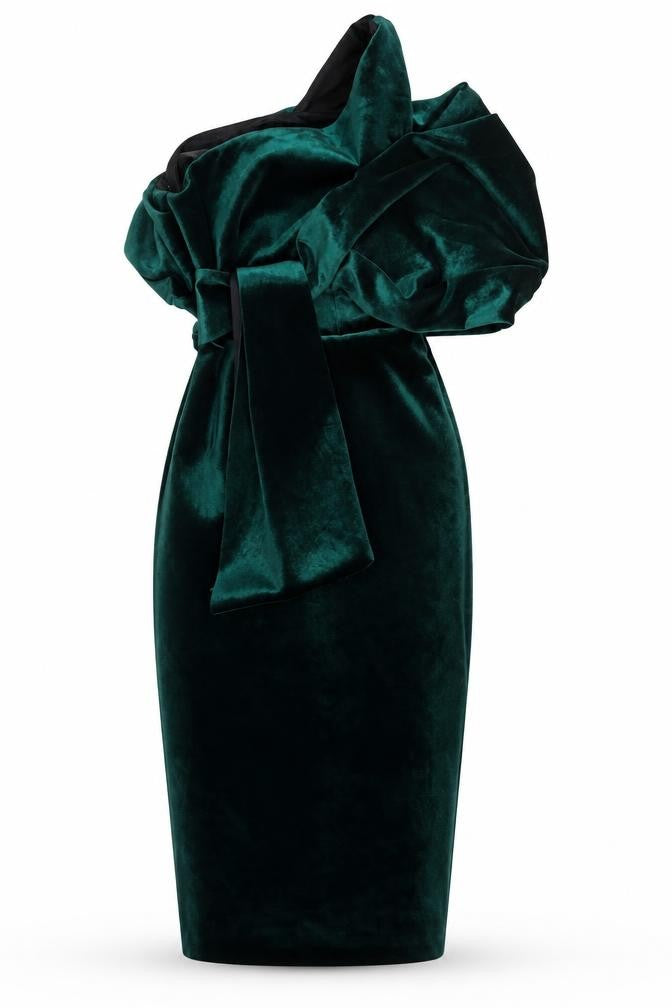 ASOS Women’s Green Velvet Off Shoulder Midi Bodycon Dress Size 10