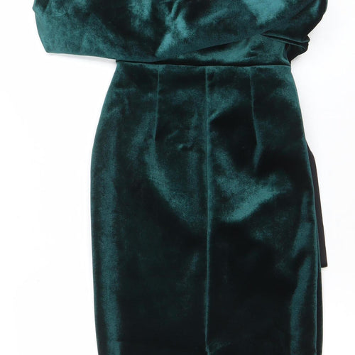 ASOS Women’s Green Velvet Off Shoulder Midi Bodycon Dress Size 10
