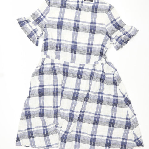 Marks and Spencer Women Blue Check Cotton Short Sleeve Shirt Dress Size 12
