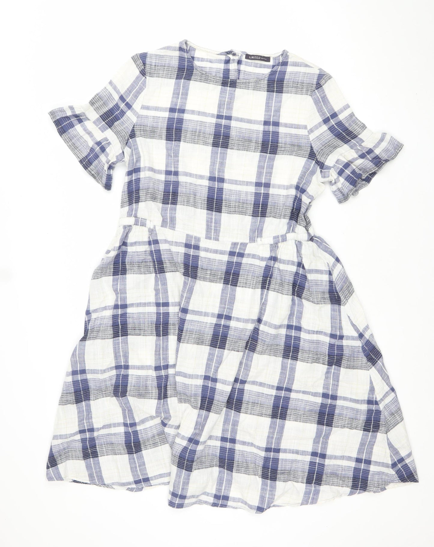Marks and Spencer Women Blue Check Cotton Short Sleeve Shirt Dress Size 12