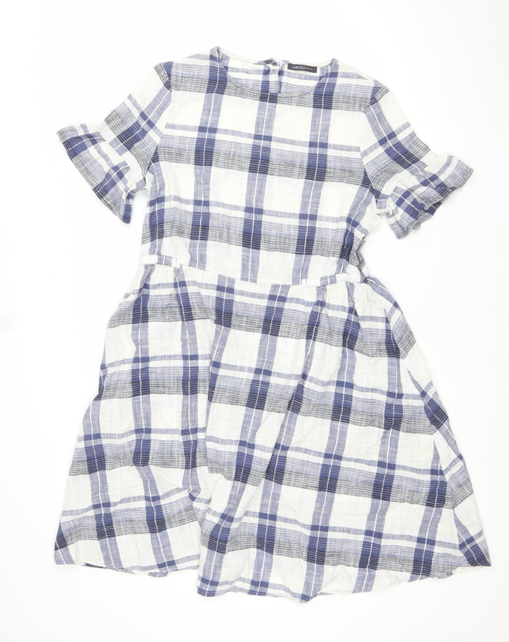 Marks and Spencer Women Blue Check Cotton Short Sleeve Shirt Dress Size 12