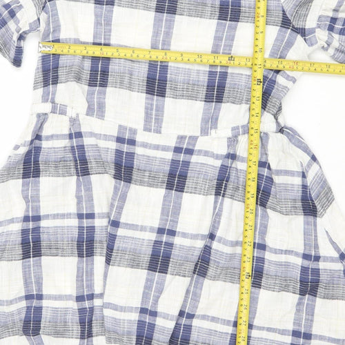 Marks and Spencer Women Blue Check Cotton Short Sleeve Shirt Dress Size 12