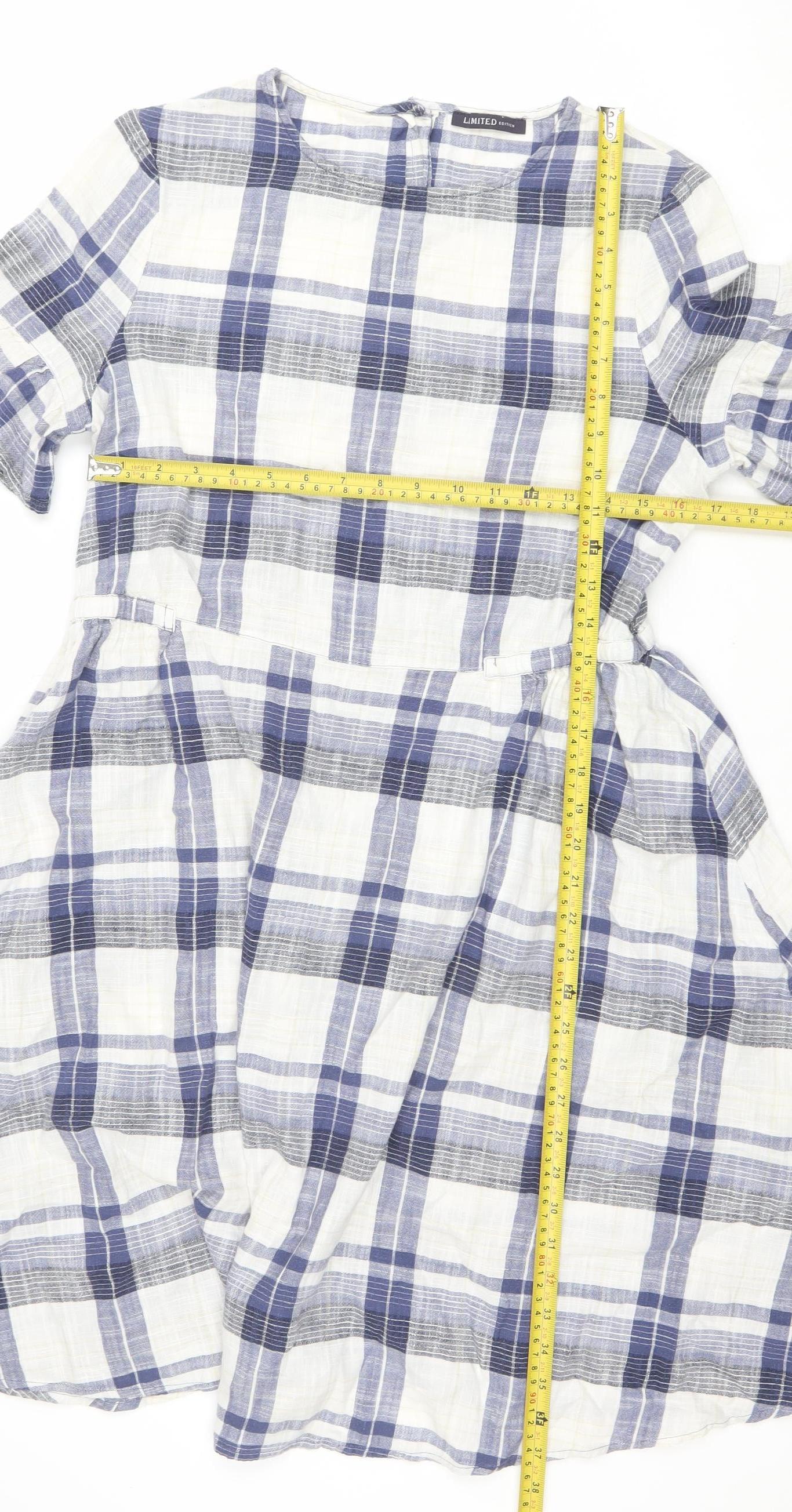 Marks and Spencer Women Blue Check Cotton Short Sleeve Shirt Dress Size 12