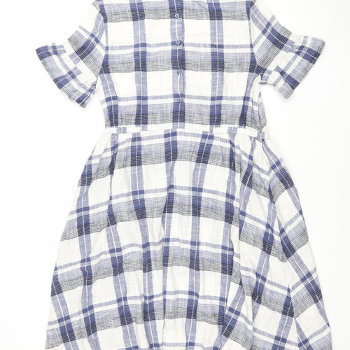 Marks and Spencer Women Blue Check Cotton Short Sleeve Shirt Dress Size 12