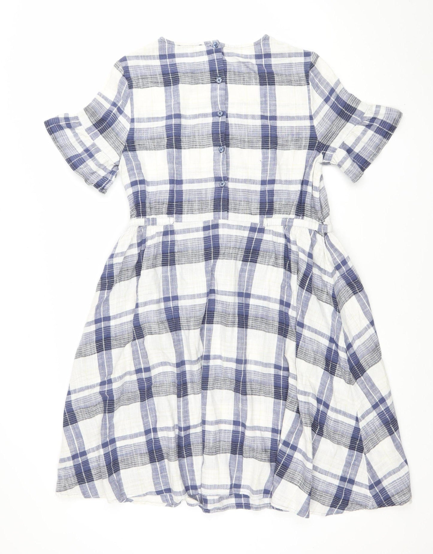 Marks and Spencer Women Blue Check Cotton Short Sleeve Shirt Dress Size 12