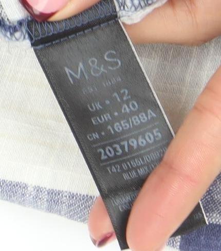 Marks and Spencer Women Blue Check Cotton Short Sleeve Shirt Dress Size 12