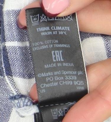 Marks and Spencer Women Blue Check Cotton Short Sleeve Shirt Dress Size 12