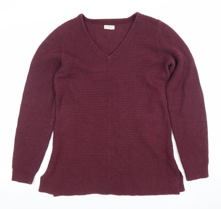 Fat Face Women’s Purple Cotton Wool V-Neck Long Sleeve Jumper Size 10