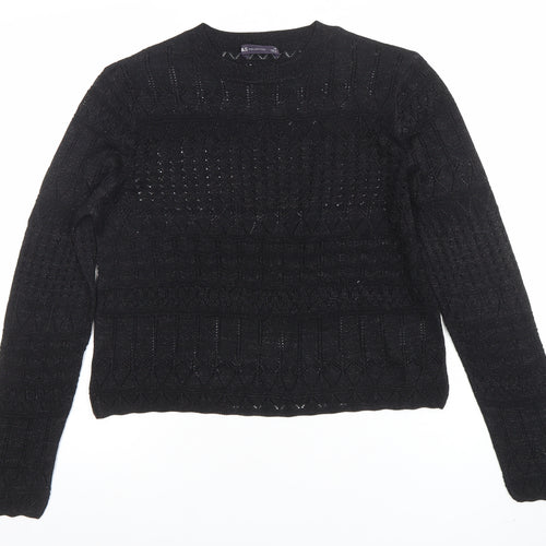 Marks and Spencer Women's Black Open-Knit Cotton Blend Jumper L