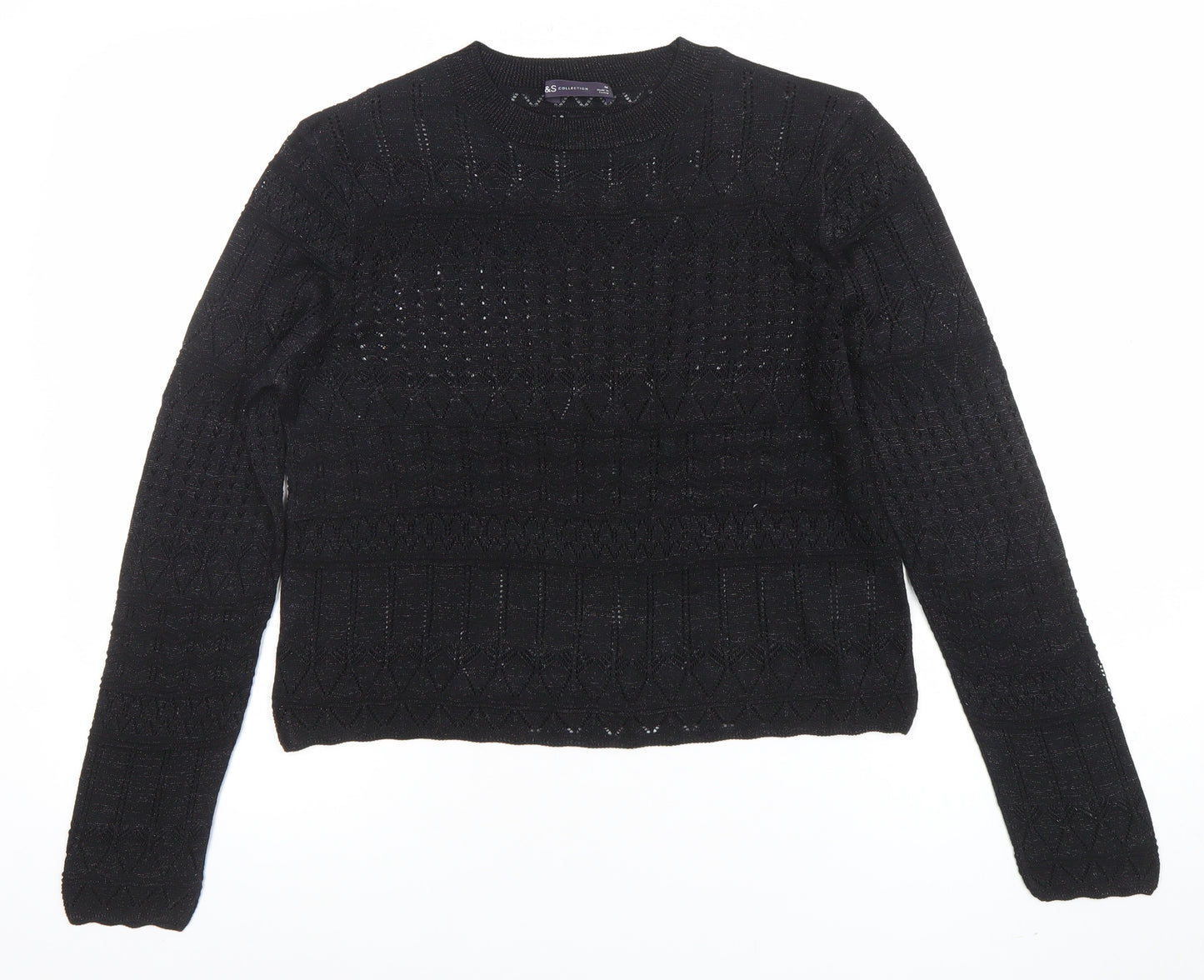 Marks and Spencer Women's Black Open-Knit Cotton Blend Jumper L