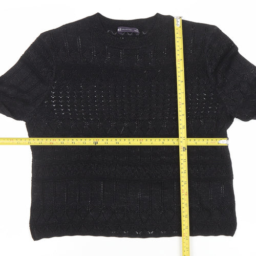 Marks and Spencer Women's Black Open-Knit Cotton Blend Jumper L