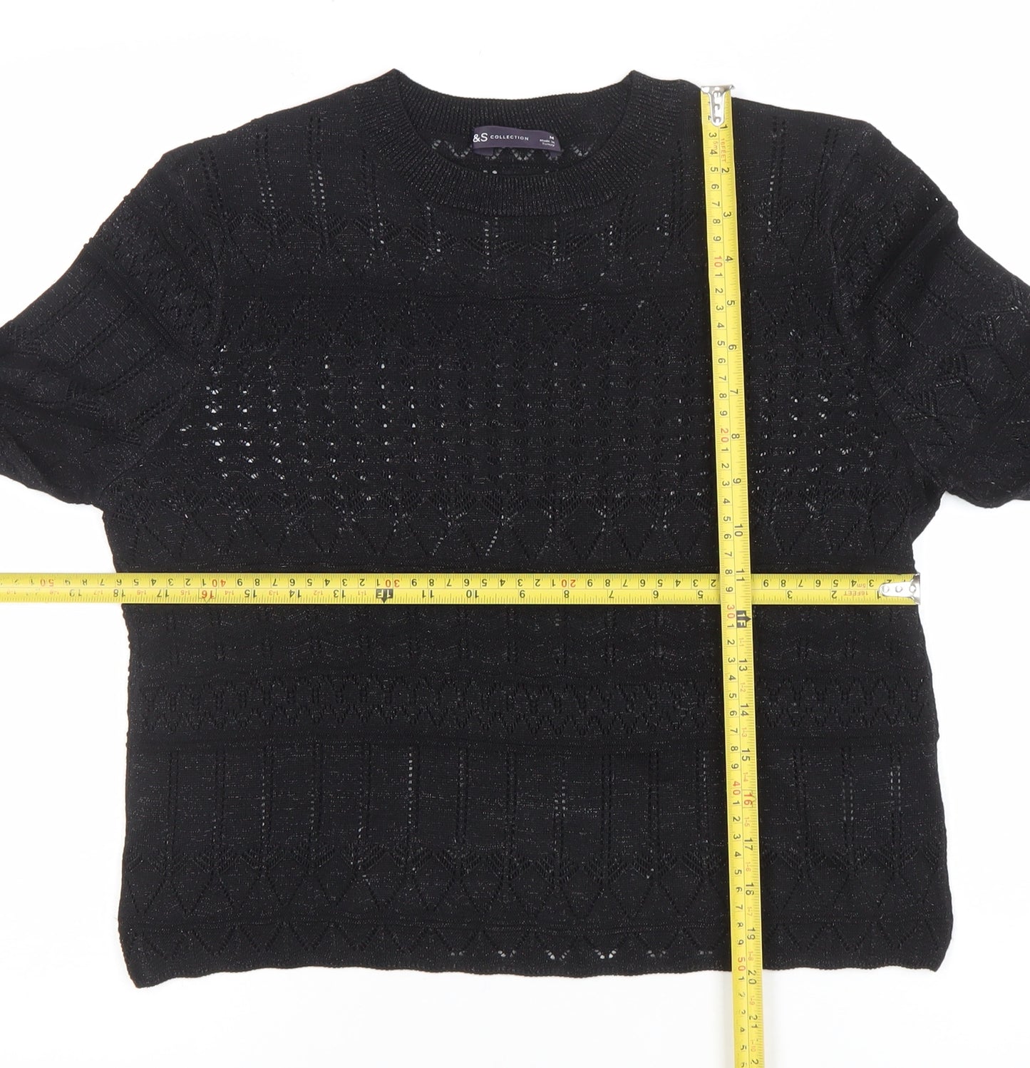 Marks and Spencer Women's Black Open-Knit Cotton Blend Jumper L