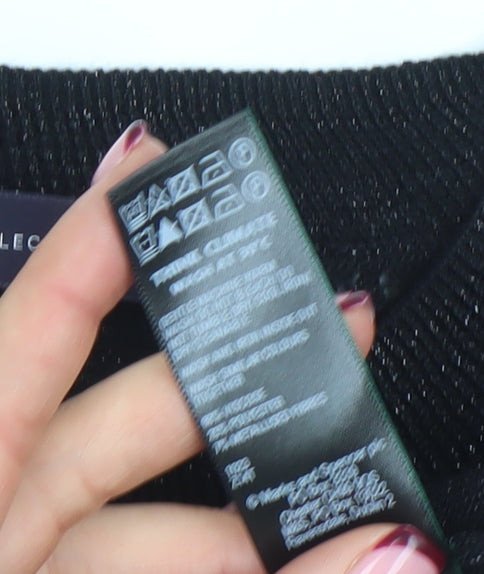 Marks and Spencer Women's Black Open-Knit Cotton Blend Jumper L