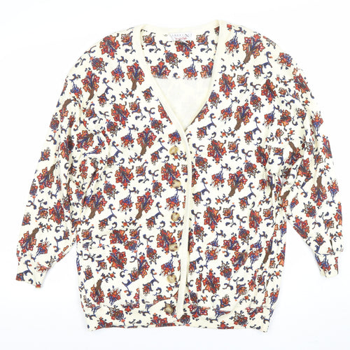 Cambridge Sportsclub Women's Ivory Floral Cotton V-Neck Cardigan M