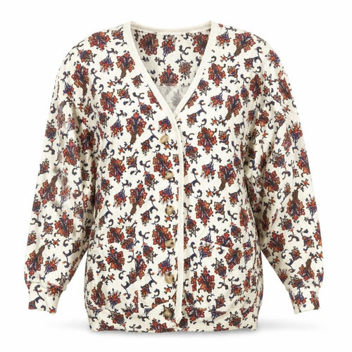 Cambridge Sportsclub Women's Ivory Floral Cotton V-Neck Cardigan M