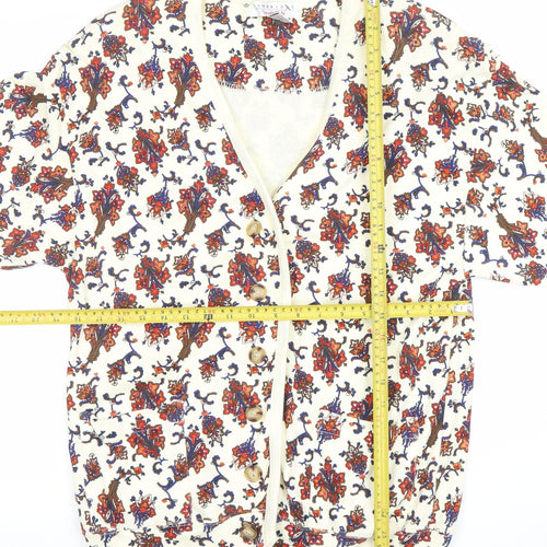 Cambridge Sportsclub Women's Ivory Floral Cotton V-Neck Cardigan M