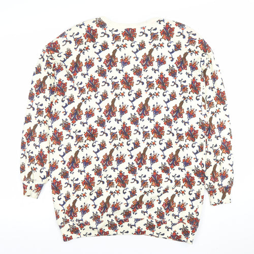 Cambridge Sportsclub Women's Ivory Floral Cotton V-Neck Cardigan M