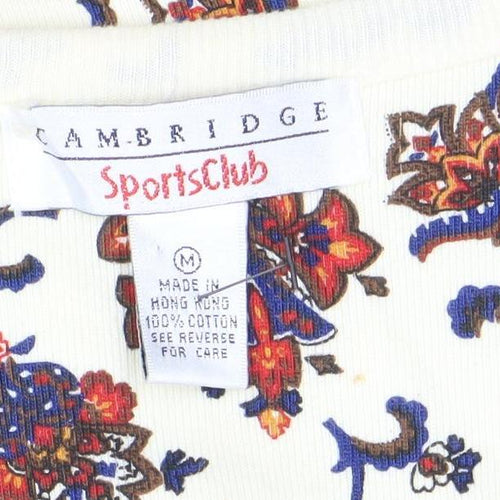 Cambridge Sportsclub Women's Ivory Floral Cotton V-Neck Cardigan M