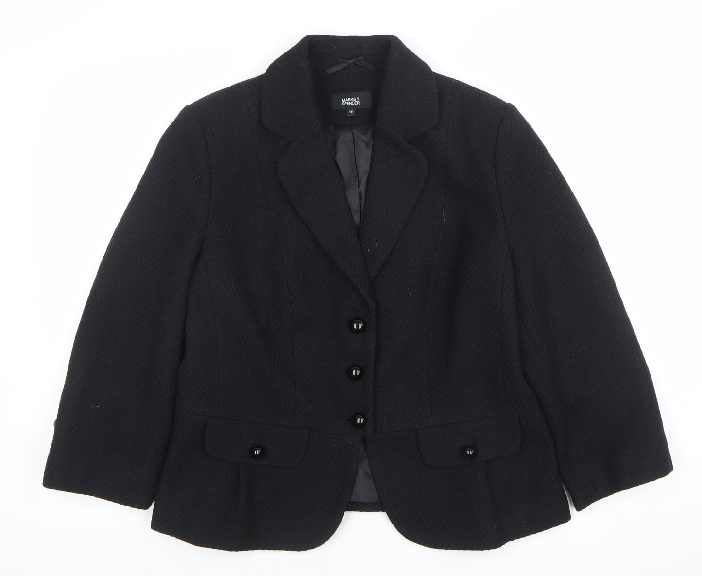 Marks and Spencer Women’s Black Wool Blend Tailored Blazer Size 16