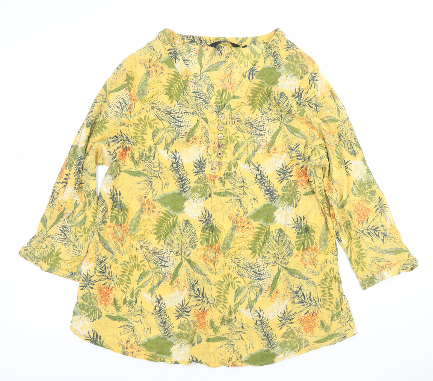 Isle Collection Womens Yellow Cotton Floral Tunic Blouse Size 20