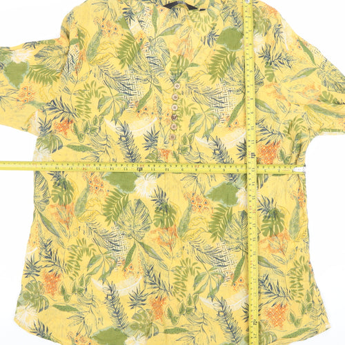 Isle Collection Womens Yellow Cotton Floral Tunic Blouse Size 20