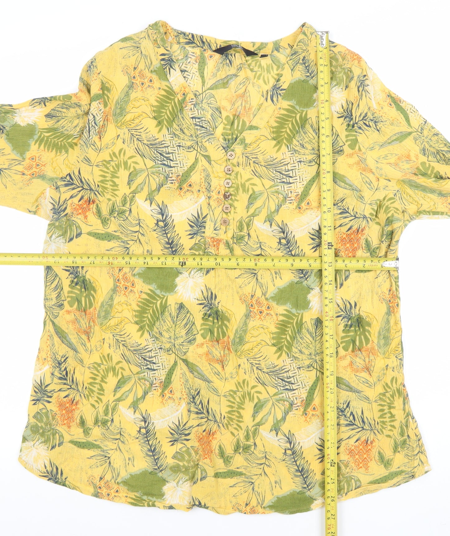 Isle Collection Womens Yellow Cotton Floral Tunic Blouse Size 20