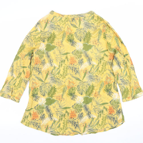 Isle Collection Womens Yellow Cotton Floral Tunic Blouse Size 20