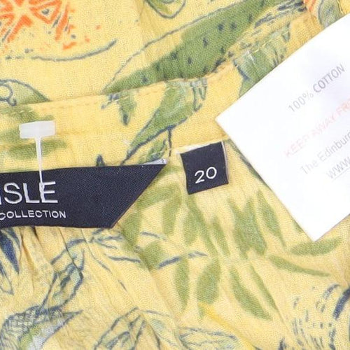 Isle Collection Womens Yellow Cotton Floral Tunic Blouse Size 20