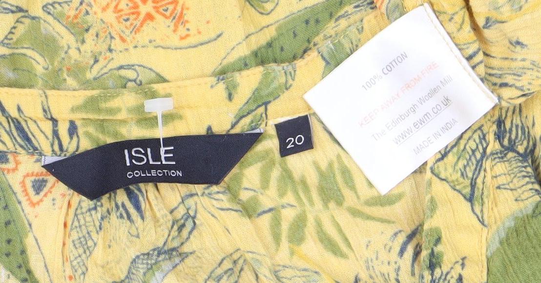 Isle Collection Womens Yellow Cotton Floral Tunic Blouse Size 20