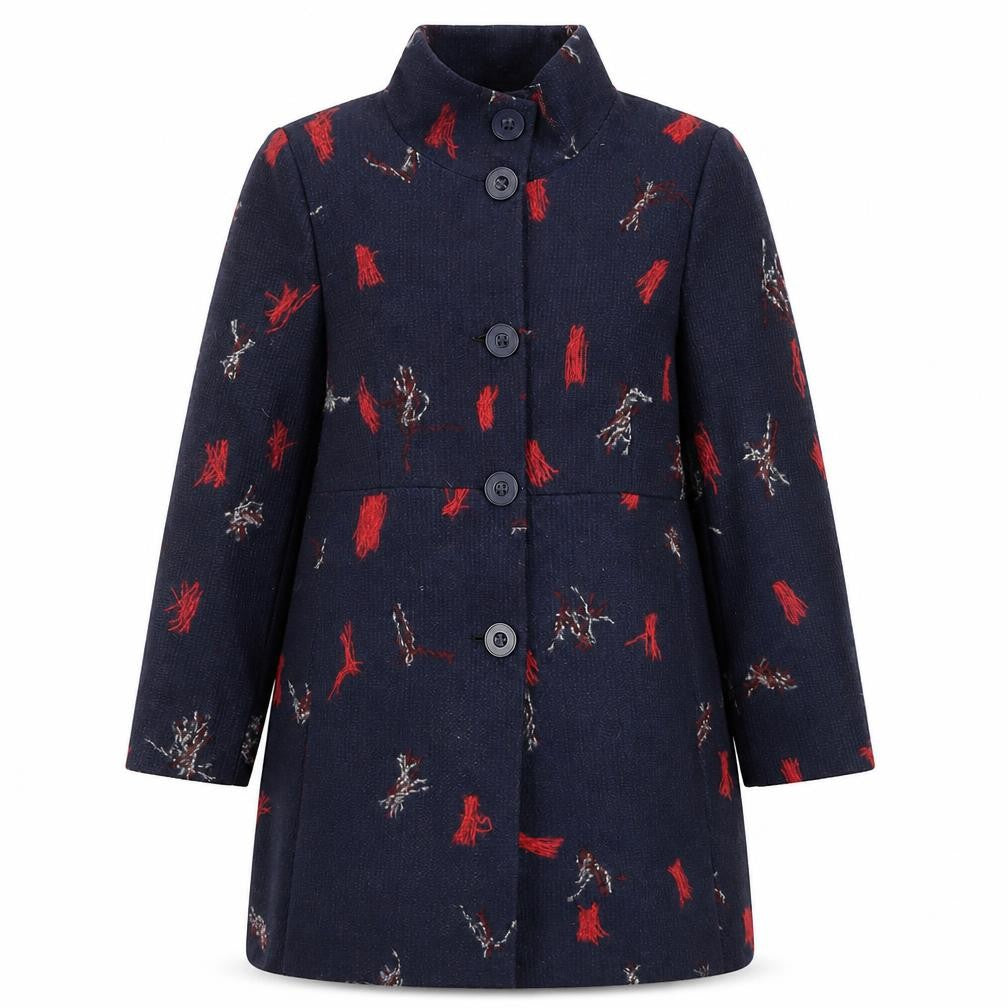 Front view of Gerard Women's Blue Wool Blend Mid-Length Button Coat, size 14